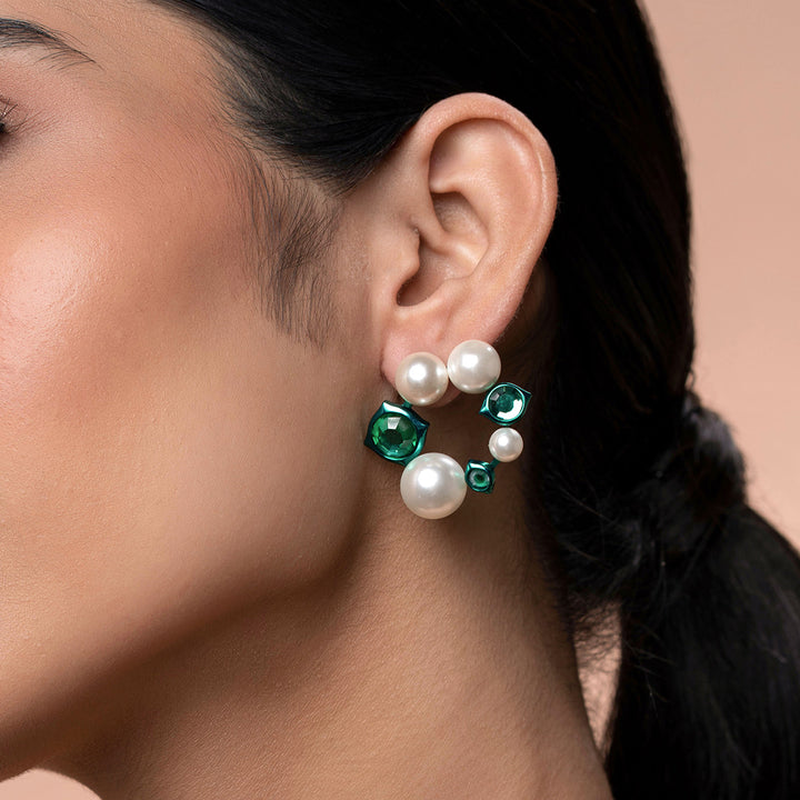 Zeenat Green Quartz Pearl Earrings