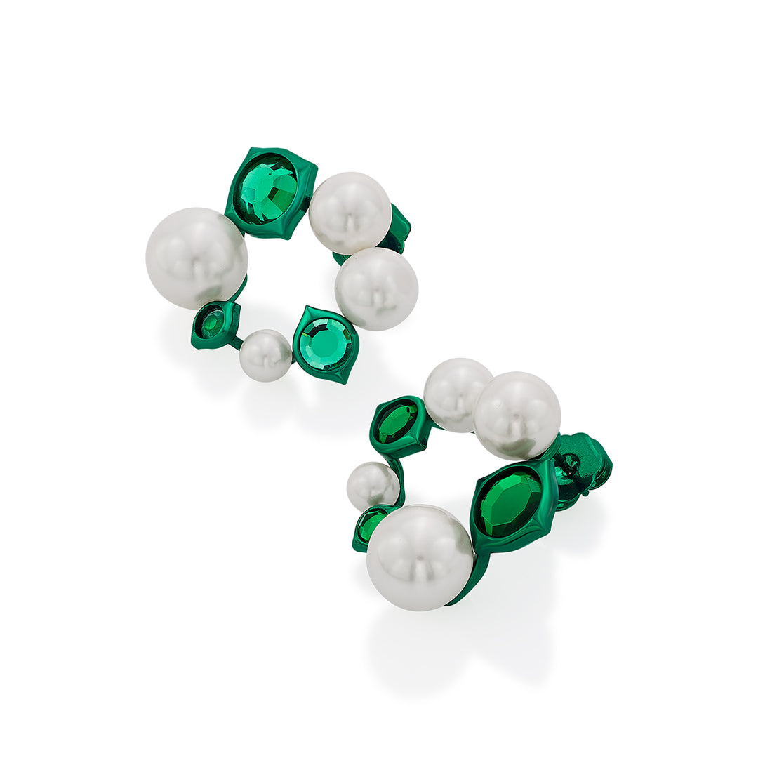 Zeenat Green Quartz Pearl Earrings