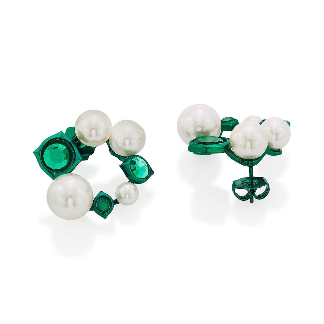 Zeenat Green Quartz Pearl Earrings