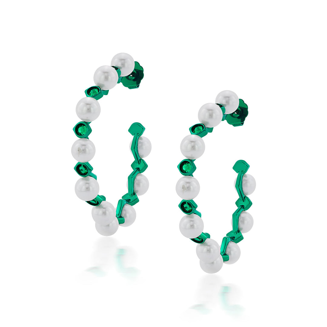 Zeenat Green Quartz Statement Hoop Earrings - Isharya | Modern Indian Jewelry