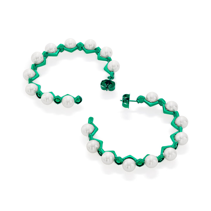 Zeenat Green Quartz Statement Hoop Earrings - Isharya | Modern Indian Jewelry