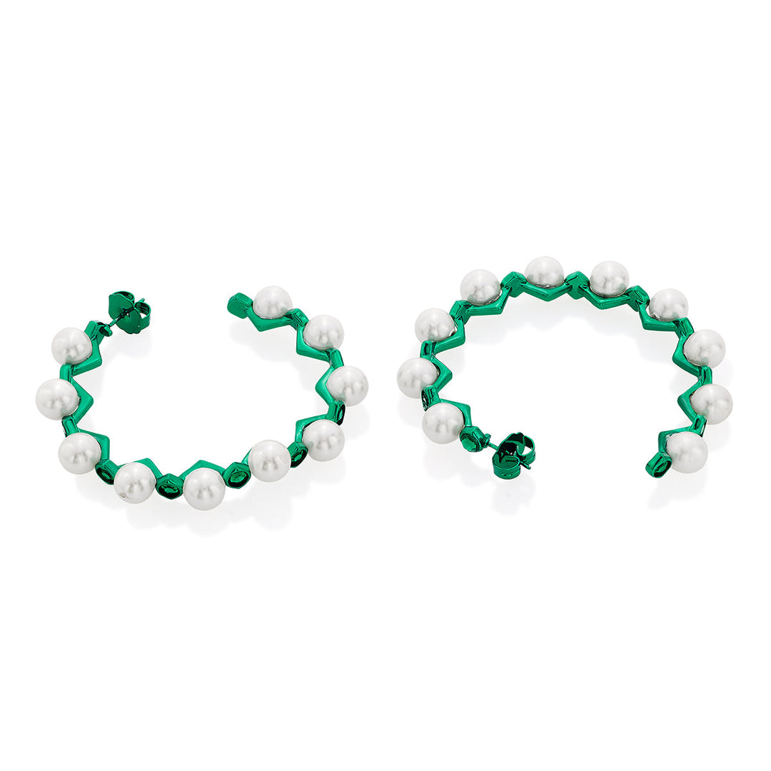 Zeenat Green Quartz Statement Hoop Earrings - Isharya | Modern Indian Jewelry