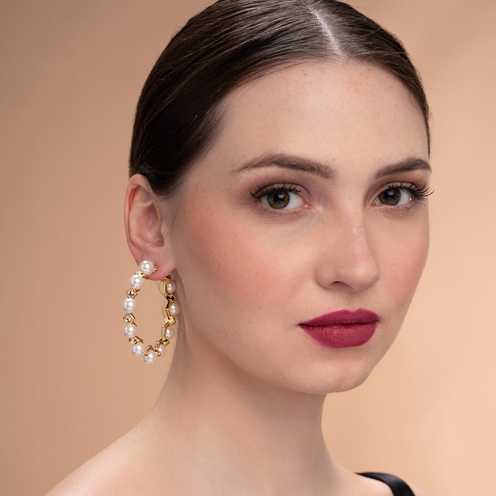 Amara Pearl CZ Statement Hoop Earrings