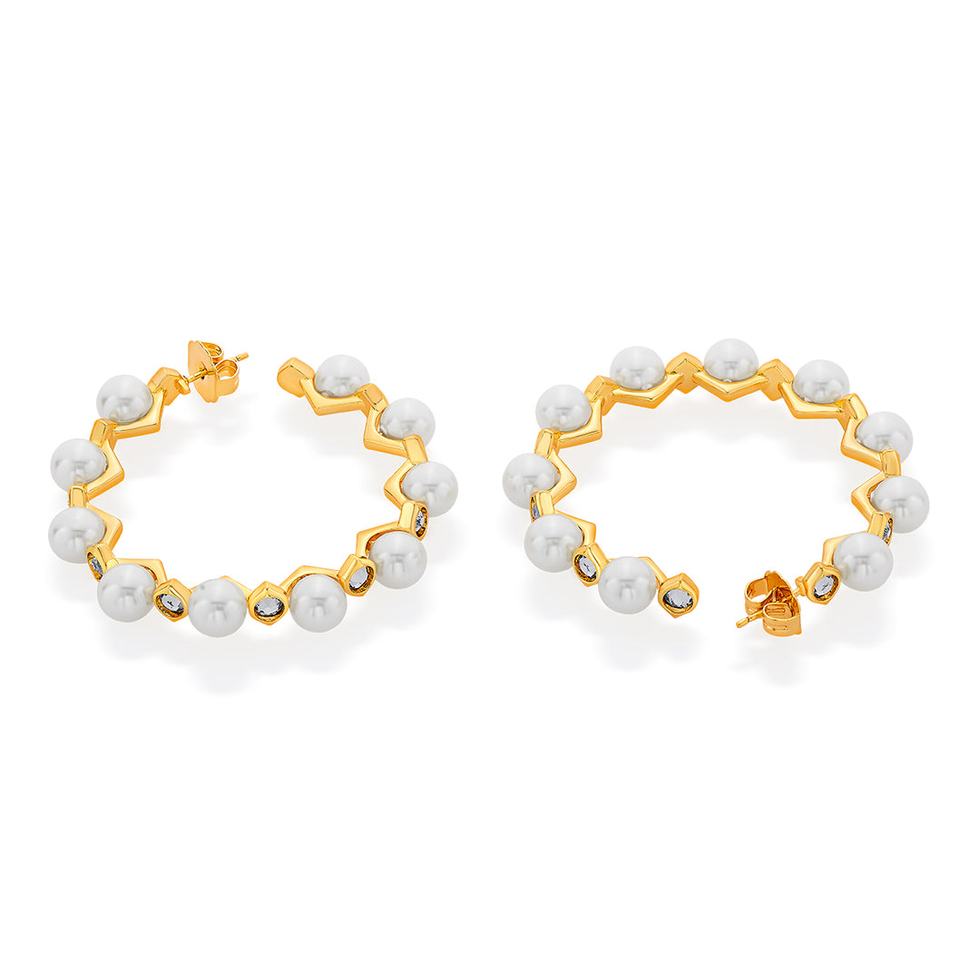 Amara Pearl CZ Statement Hoop Earrings