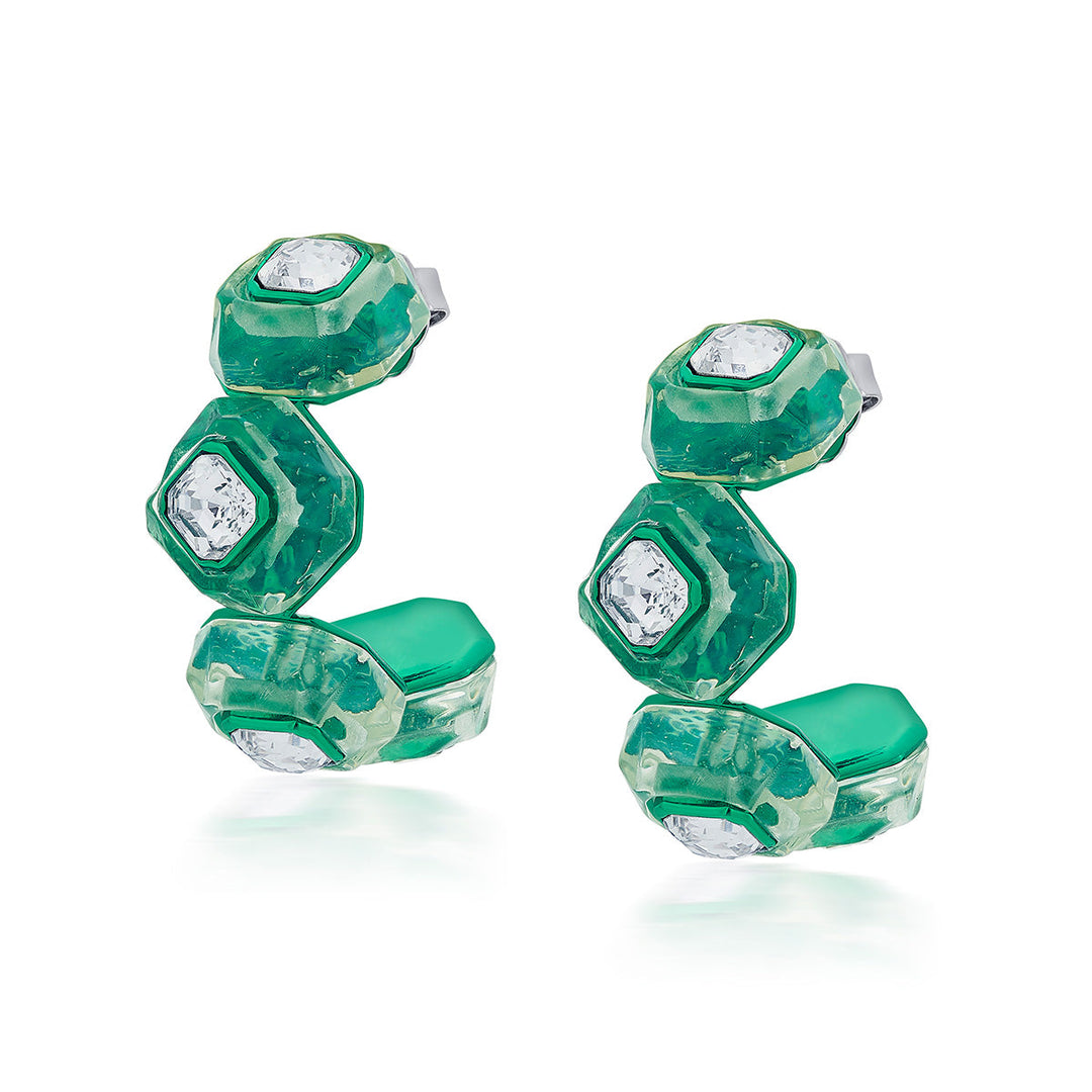 B-dazzle Infinity Cut Green Crystal Hoops - Isharya | Modern Indian Jewelry