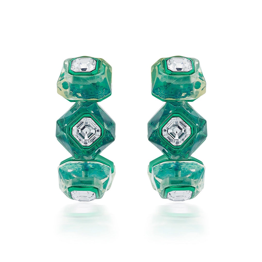 B-dazzle Infinity Cut Green Crystal Hoops - Isharya | Modern Indian Jewelry