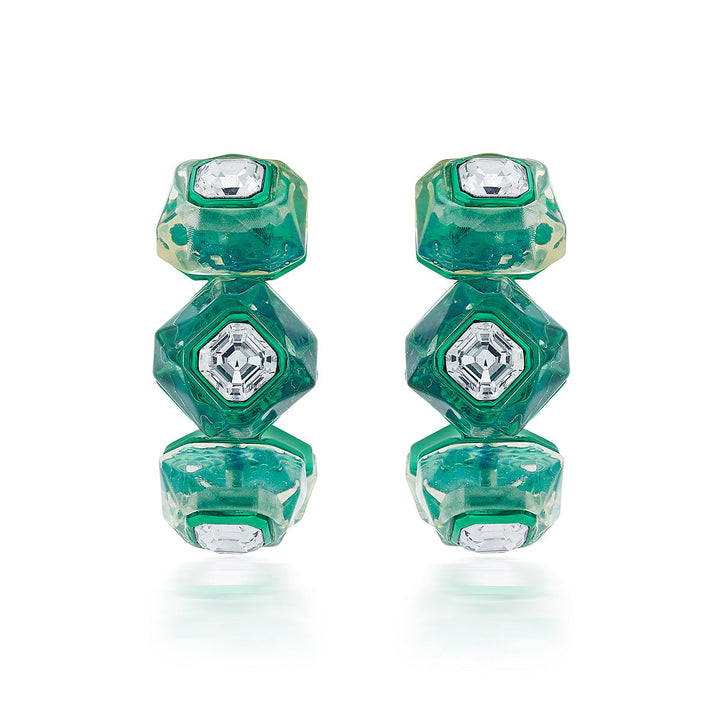 B-dazzle Infinity Cut Green Crystal Hoops - Isharya | Modern Indian Jewelry