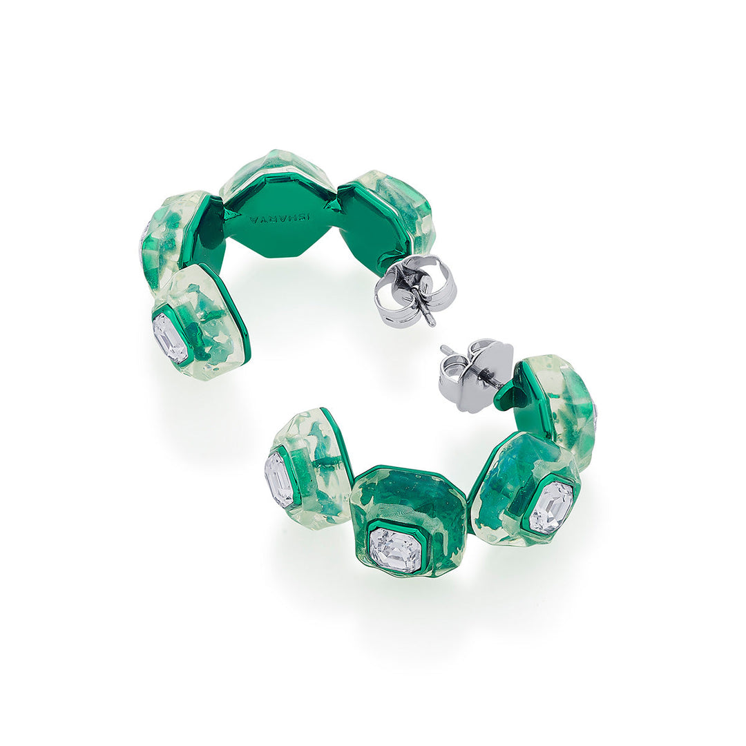 B-dazzle Infinity Cut Green Crystal Hoops - Isharya | Modern Indian Jewelry