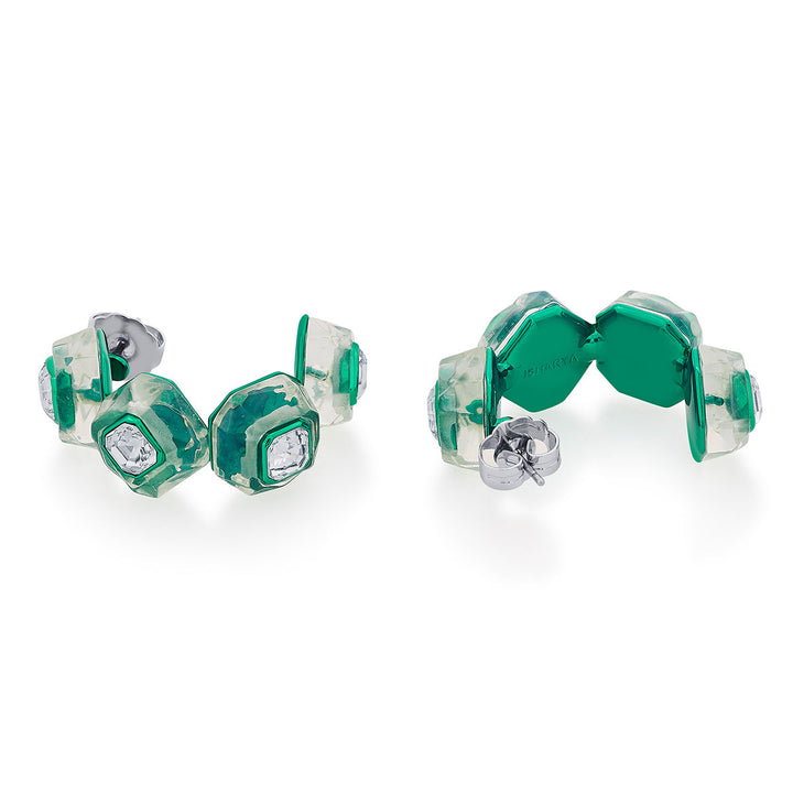 B-dazzle Infinity Cut Green Crystal Hoops - Isharya | Modern Indian Jewelry
