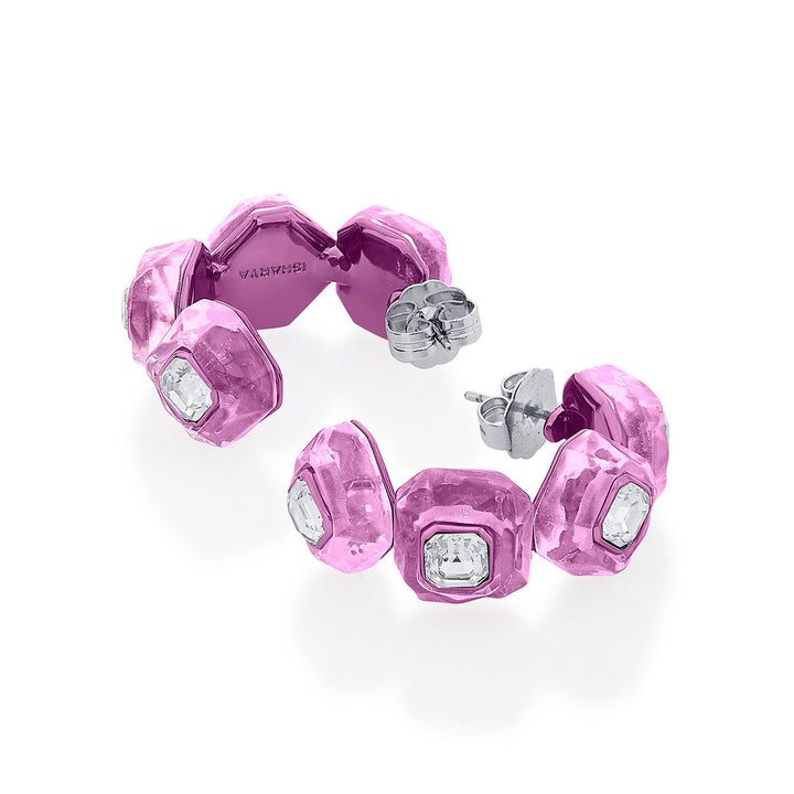Bisou Infinity Cut Pink Crystal Hoops - Isharya | Modern Indian Jewelry
