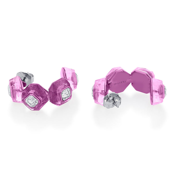 Bisou Infinity Cut Pink Crystal Hoops - Isharya | Modern Indian Jewelry