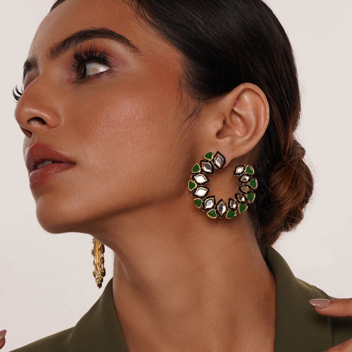Isharya Begum Haute Evergreen Orange Peel Earrings Isharya Modern Indian Jewelry