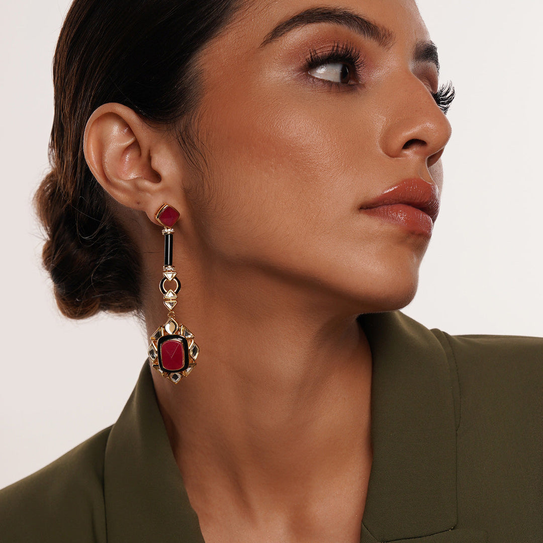 Begum Haute Pink Drop Earrings - Isharya | Modern Indian Jewelry