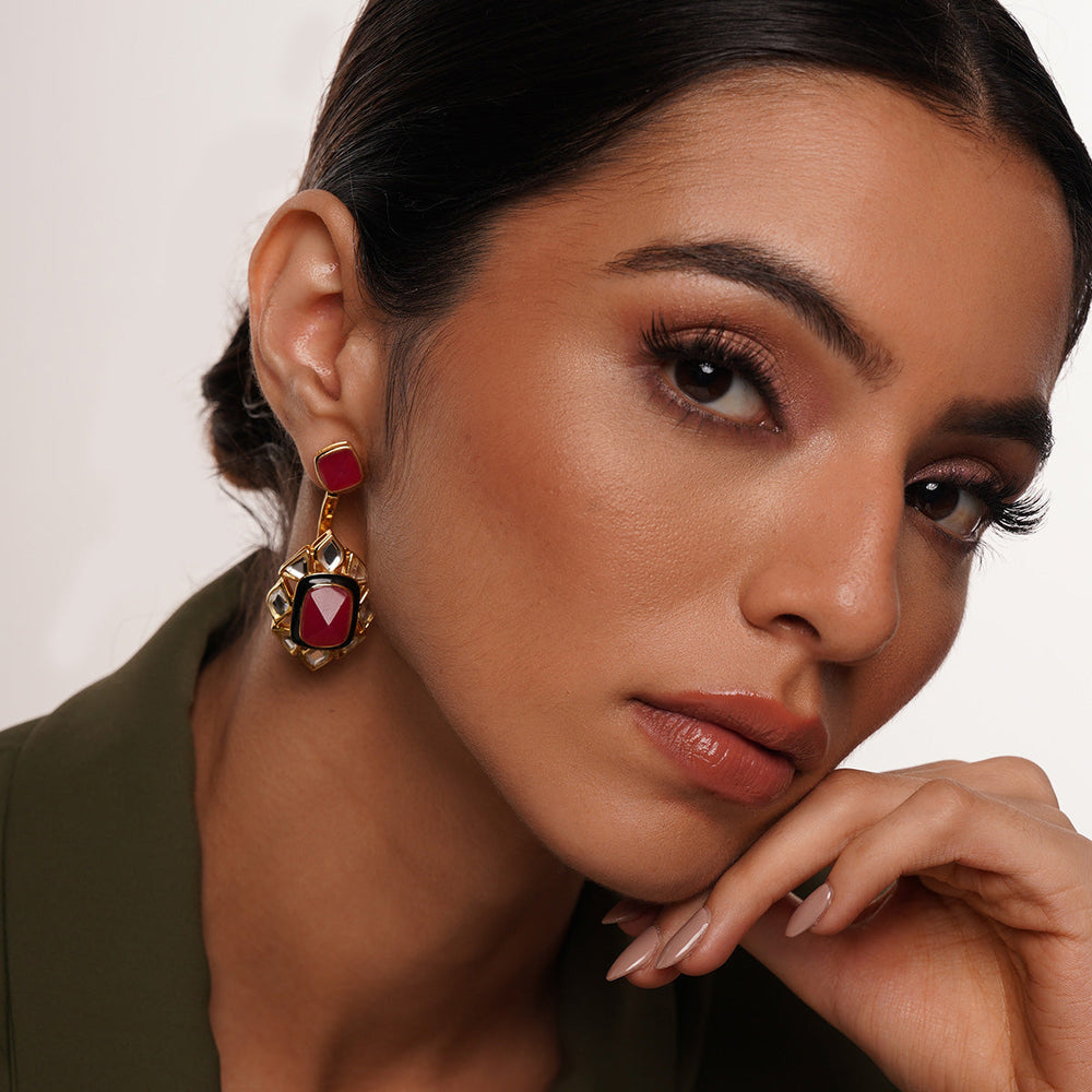 Begum Haute Pink Duplet Earrings - Isharya | Modern Indian Jewelry