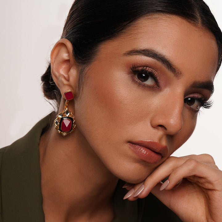 Begum Haute Pink Duplet Earrings - Isharya | Modern Indian Jewelry