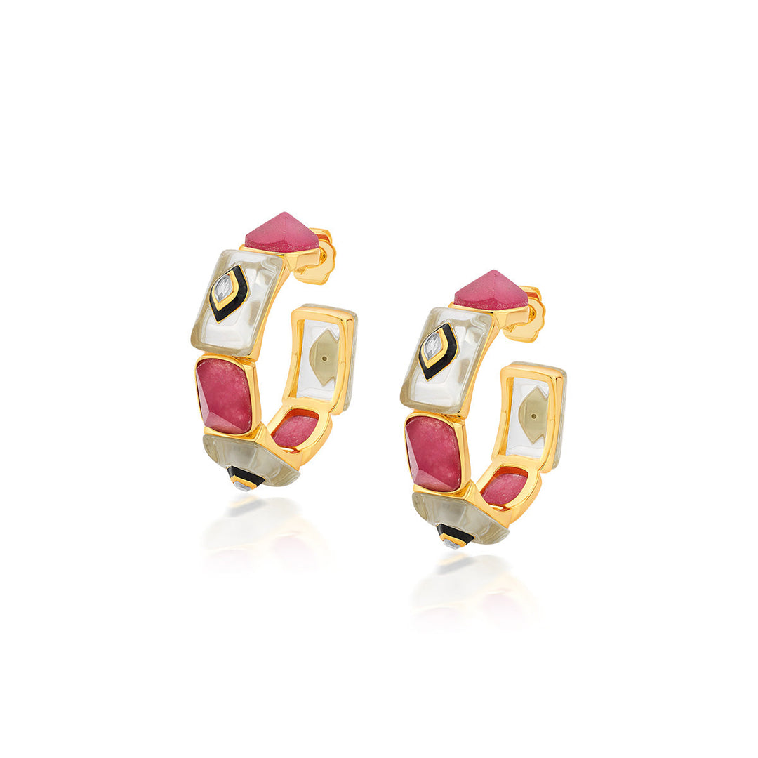 Begum Haute Pink Two Tone Hoops - Isharya | Modern Indian Jewelry