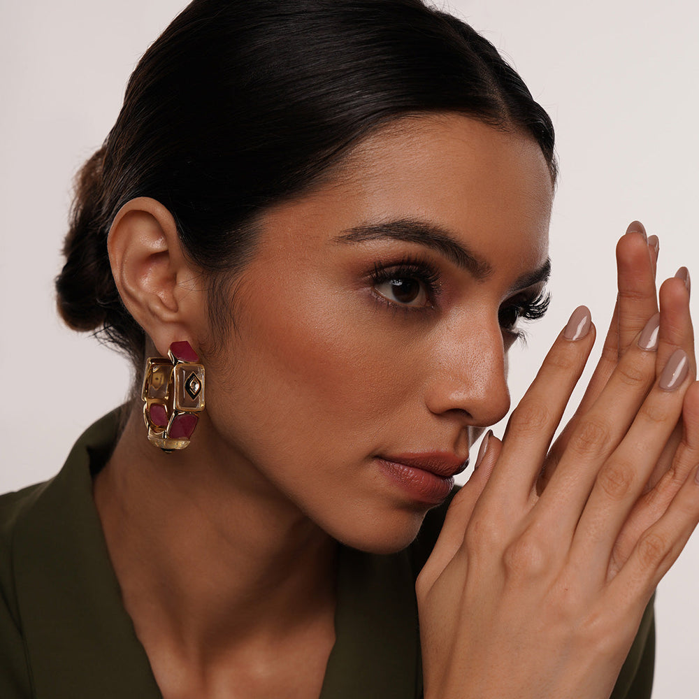 Begum Haute Pink Two Tone Hoops - Isharya | Modern Indian Jewelry