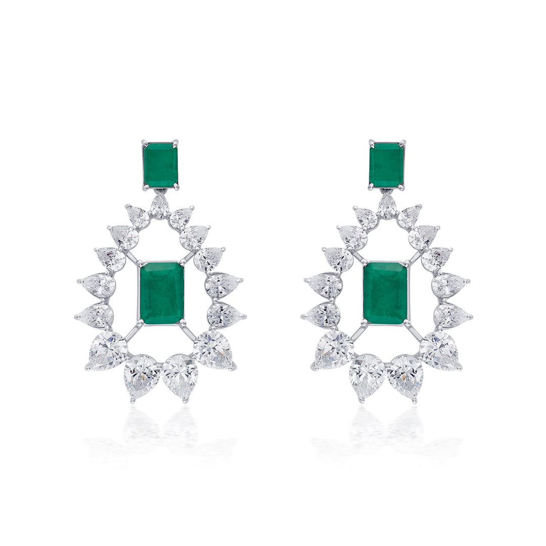 Provence 925 Silver Emerald Doublet Moonbali Earrings - Isharya | Modern Indian Jewelry