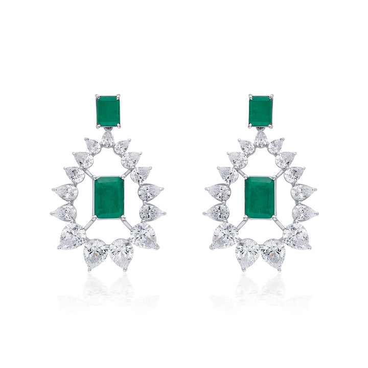 Provence 925 Silver Emerald Doublet Moonbali Earrings - Isharya | Modern Indian Jewelry