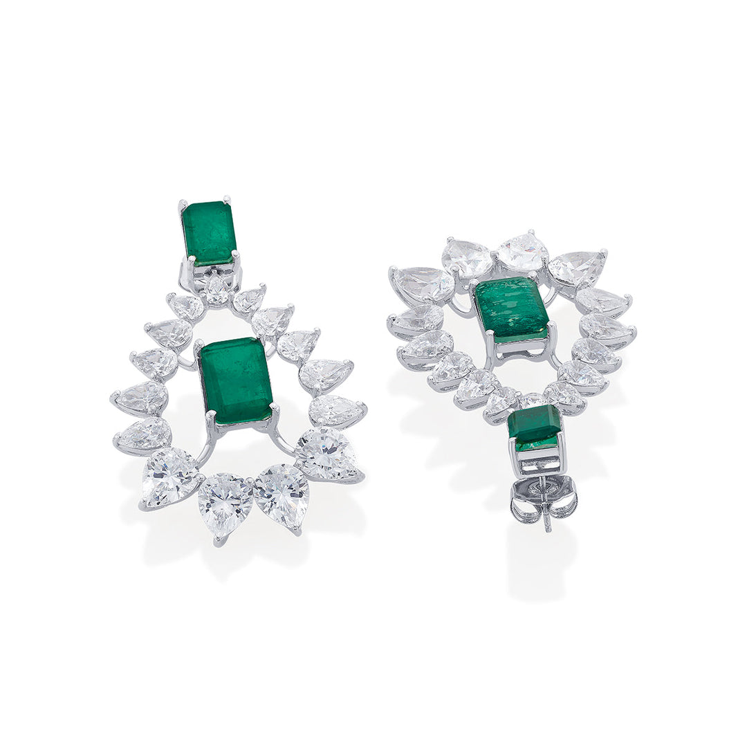 Provence 925 Silver Emerald Doublet Moonbali Earrings - Isharya | Modern Indian Jewelry