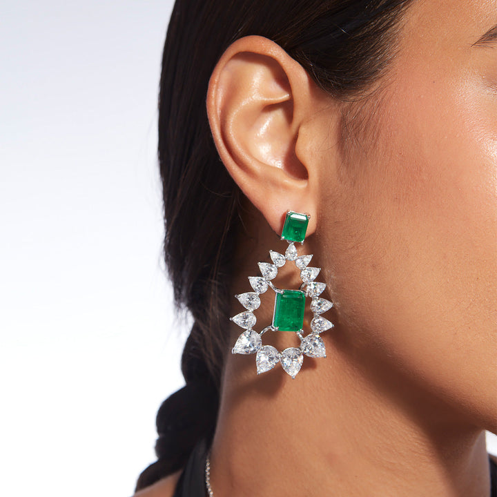 Provence 925 Silver Emerald Doublet Moonbali Earrings - Isharya | Modern Indian Jewelry