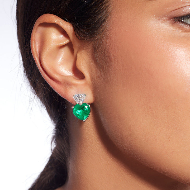 Provence 925 Silver Emerald Doublet Heart Earrings - Isharya | Modern Indian Jewelry