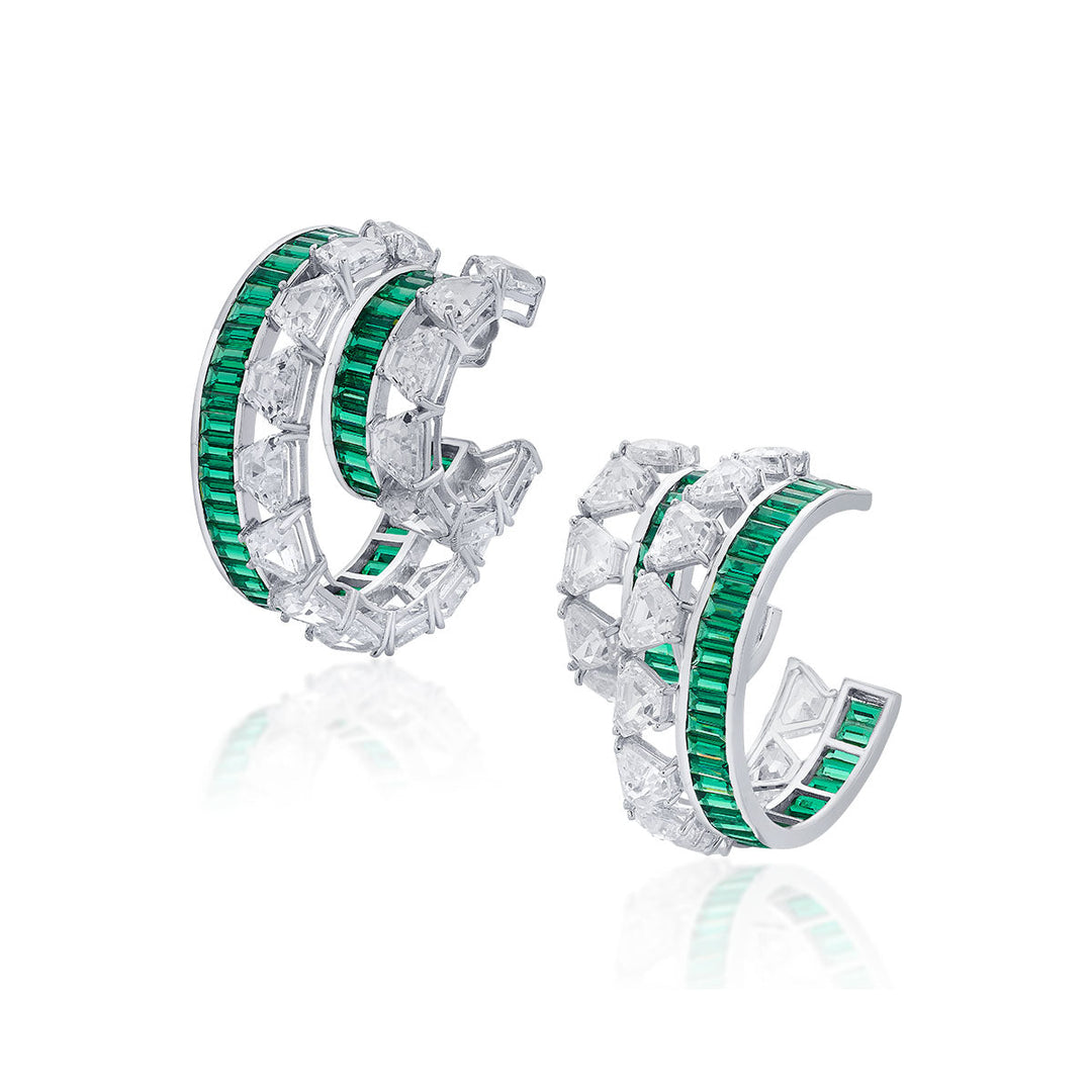 Amalfi 925 Silver Emerald Hydro Double Hoop Earrings - Isharya | Modern Indian Jewelry