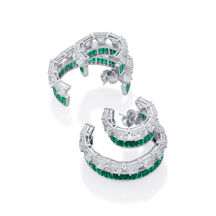 Amalfi 925 Silver Emerald Hydro Double Hoop Earrings - Isharya | Modern Indian Jewelry
