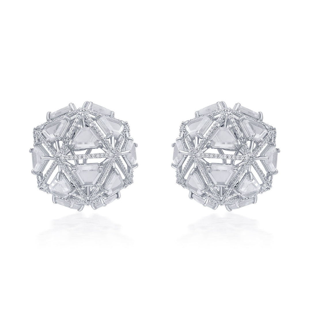 Bahamas 925 Silver Rève Crystal  Dome Earrings - Isharya | Modern Indian Jewelry