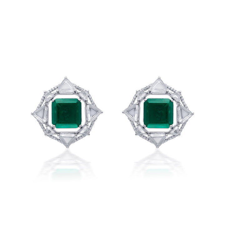 Provence 925 Silver Emerald Doublet Deco Stud Earrings - Isharya | Modern Indian Jewelry