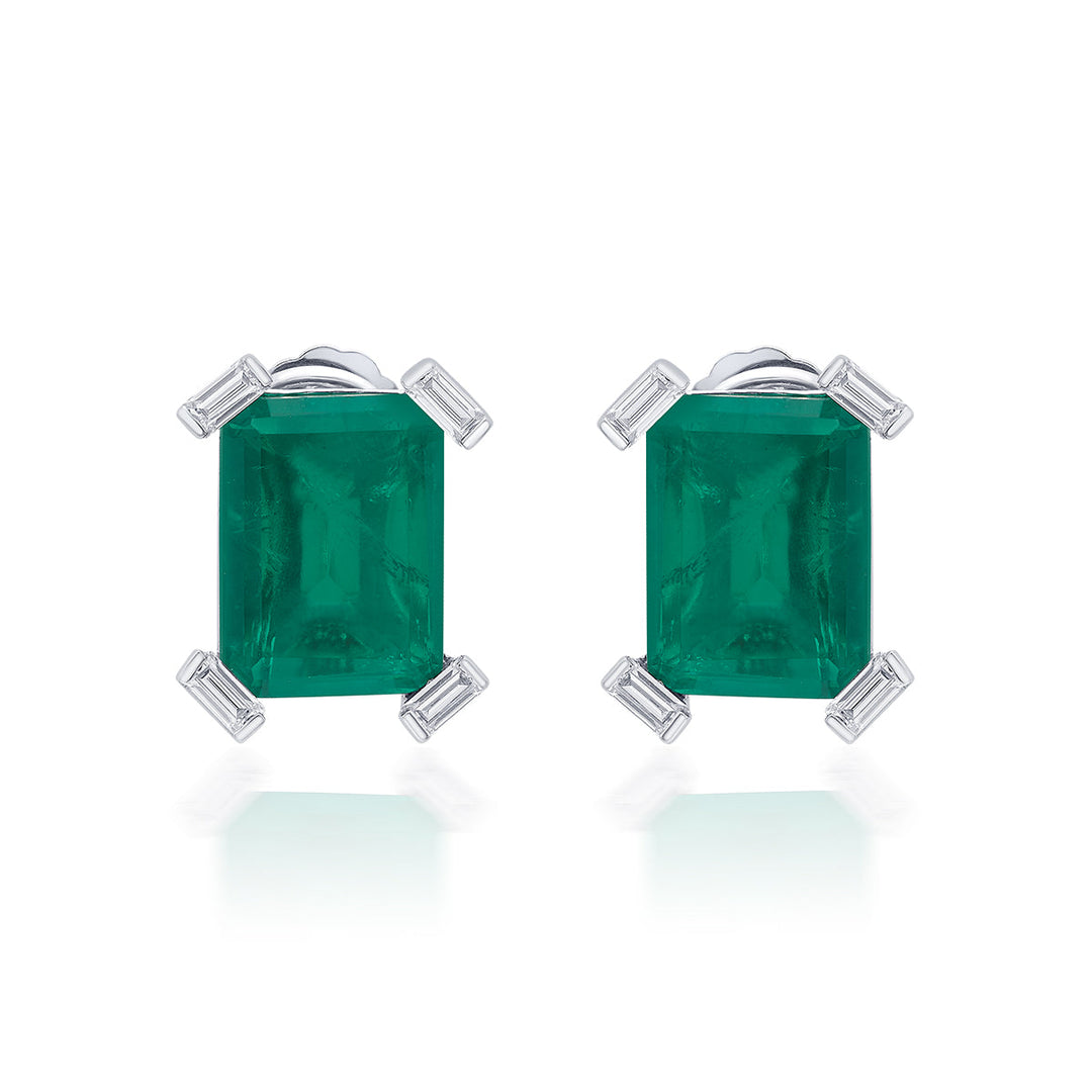Provence 925 Silver Emerald Doublet Portrait Stud Earrings - Isharya | Modern Indian Jewelry