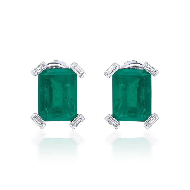 Provence 925 Silver Emerald Doublet Portrait Stud Earrings - Isharya | Modern Indian Jewelry