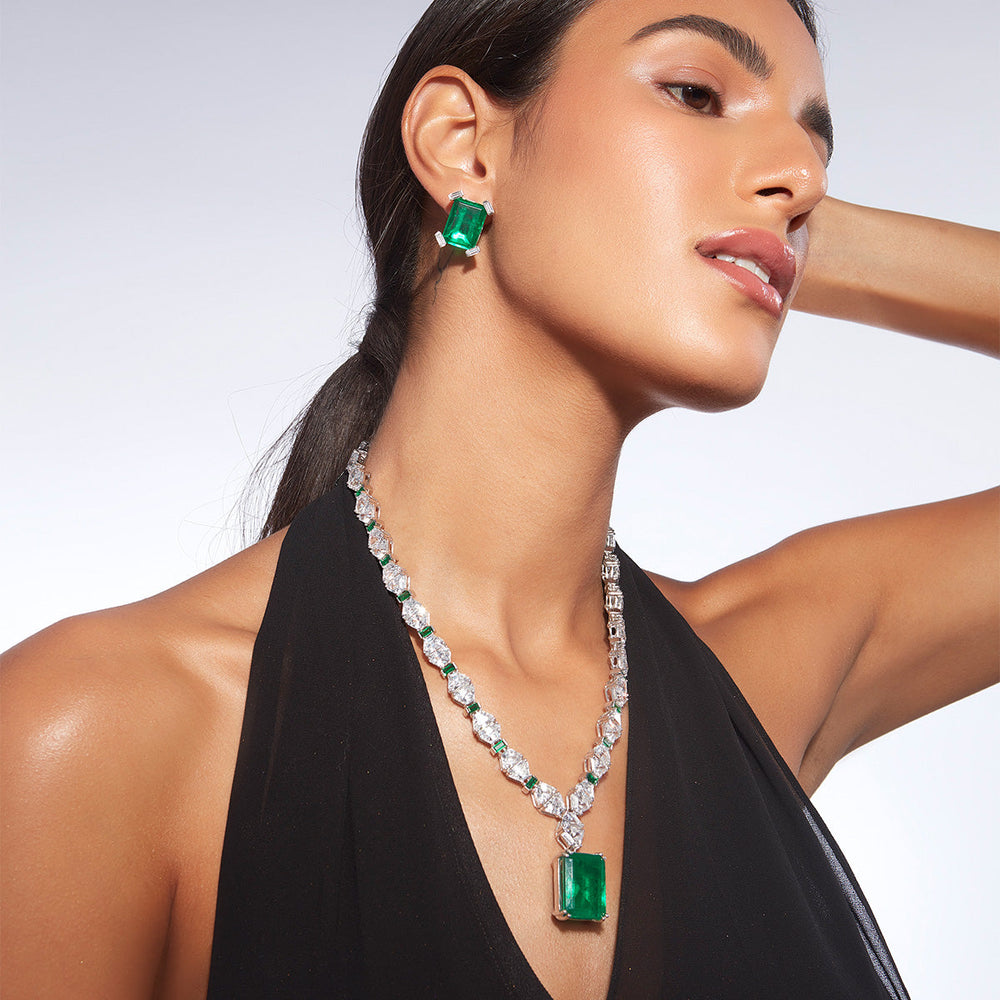 Provence 925 Silver Emerald Doublet Portrait Stud Earrings - Isharya | Modern Indian Jewelry