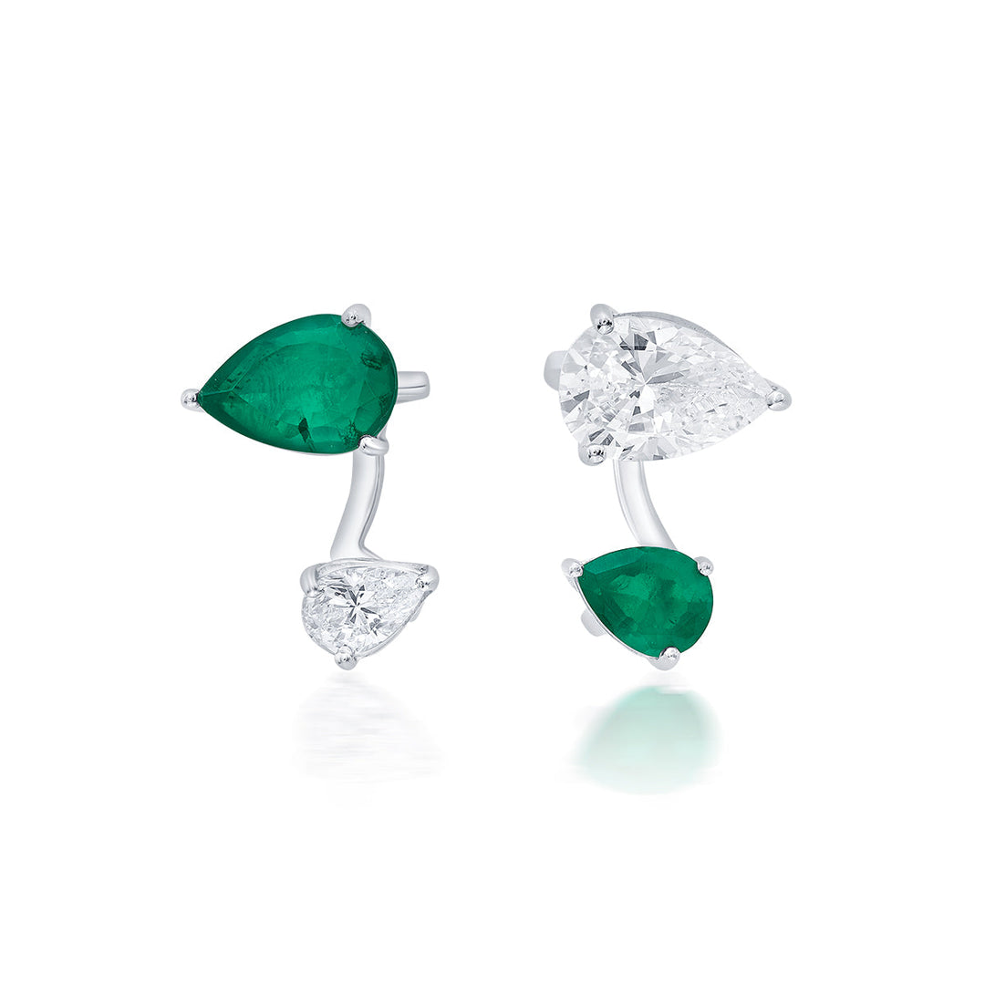 Provence 925 Silver Emerald Doublet Jacket Earrings - Isharya | Modern Indian Jewelry