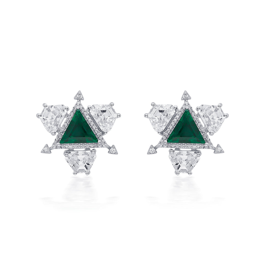 Atlantis 925 Silver Emerald Hydro Earrings - Isharya | Modern Indian Jewelry