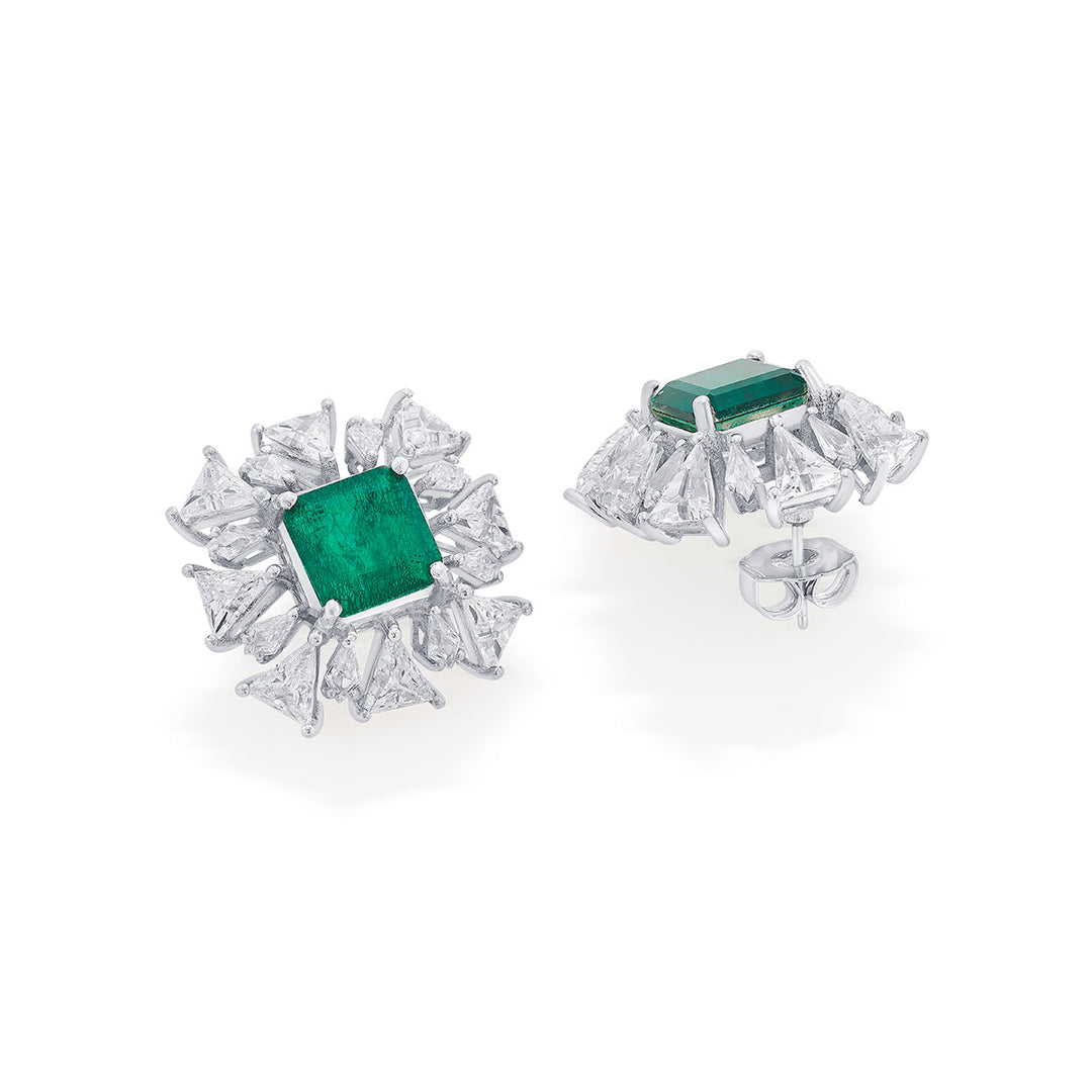 Provence 925 Silver Emerald Doublet Starburst Earrings - Isharya | Modern Indian Jewelry
