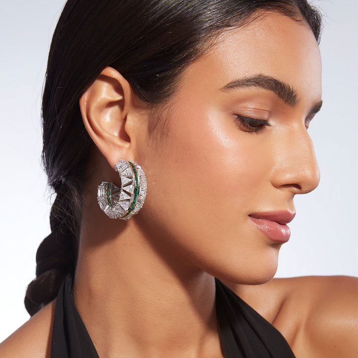 Amalfi 925 Silver Emerald Hydro Hoop Earrings - Isharya | Modern Indian Jewelry