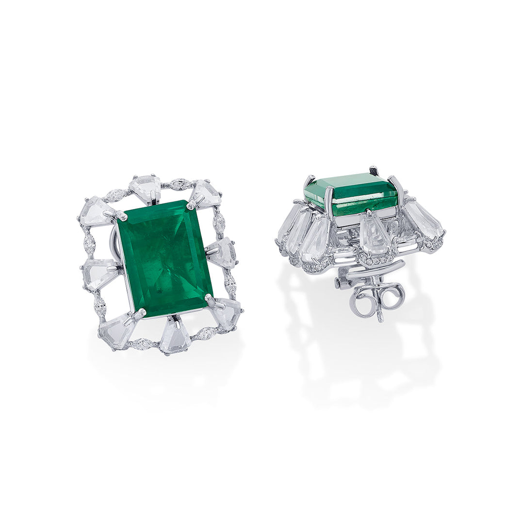 Provence 925 Silver Emerald Doublet Baroque Earrings - Isharya | Modern Indian Jewelry