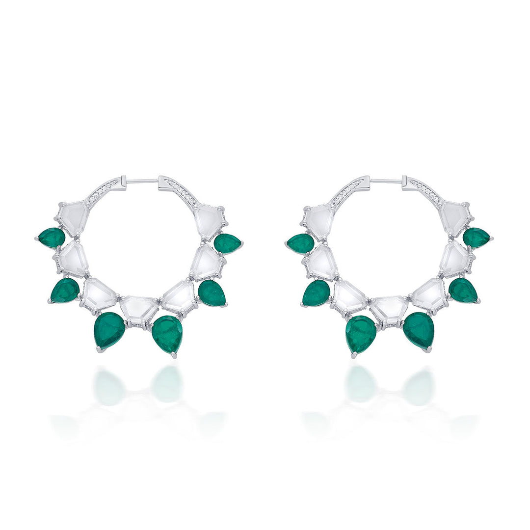 Provence 925 Silver Emerald Doublet Hoop Earrings - Isharya | Modern Indian Jewelry