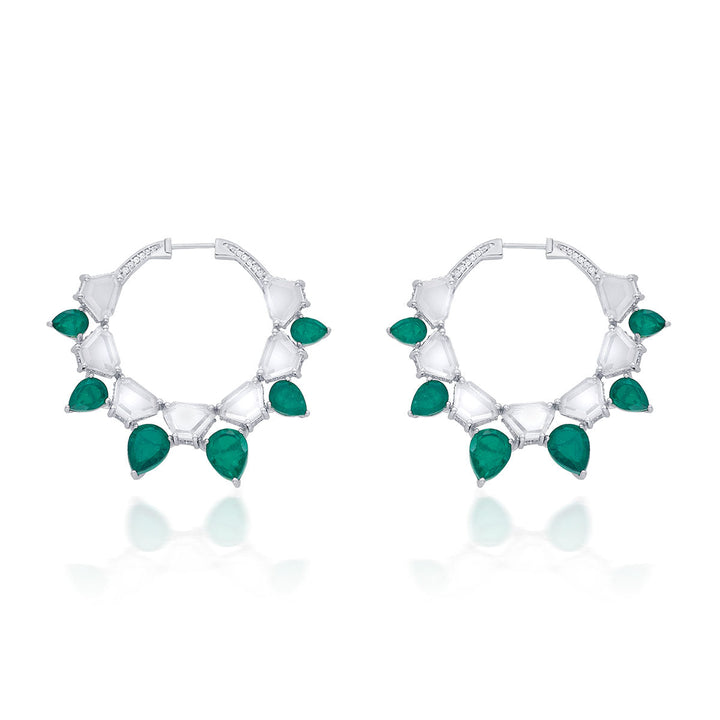Provence 925 Silver Emerald Doublet Hoop Earrings - Isharya | Modern Indian Jewelry