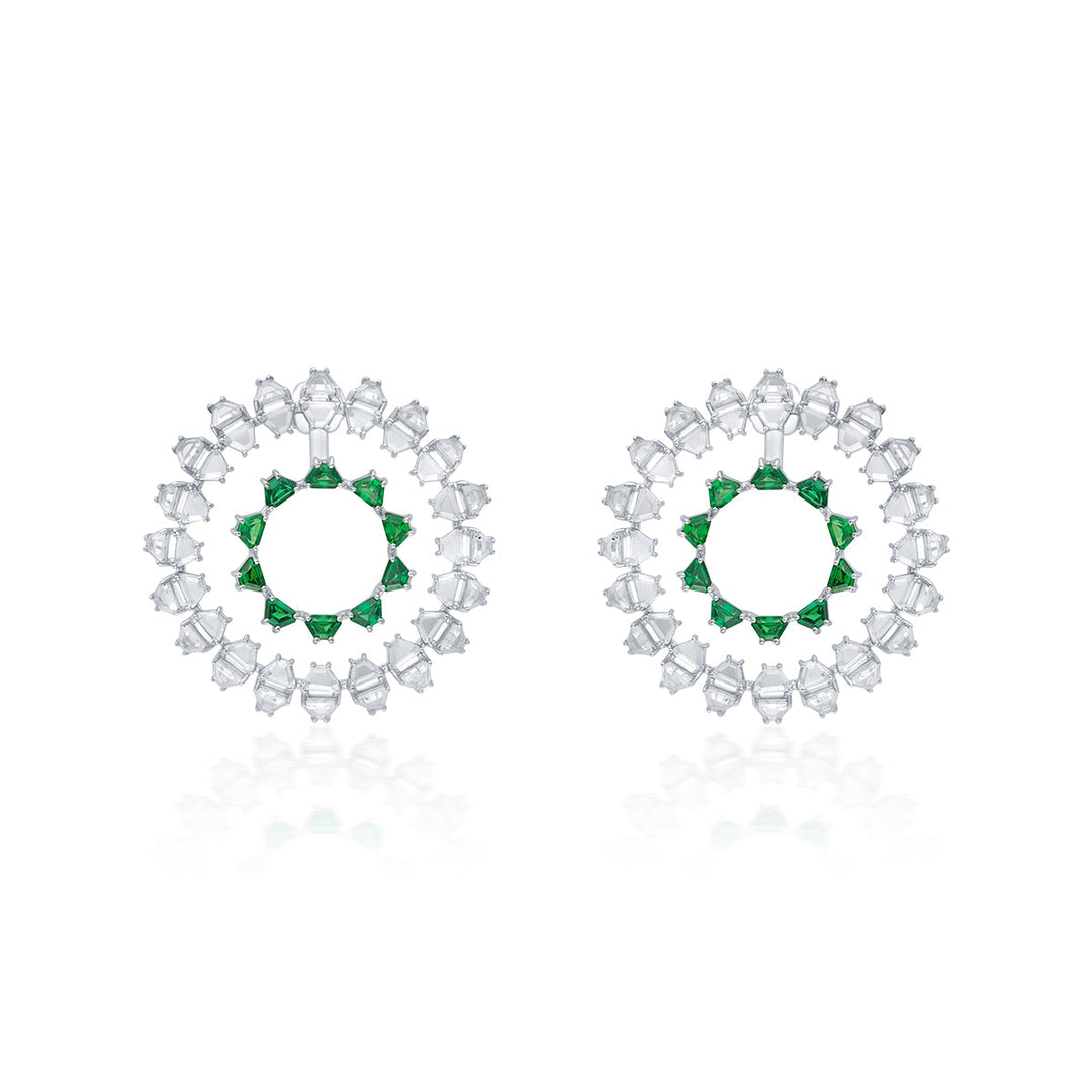 Atlantis 925 Silver Emerald Hydro Circle Earrings - Isharya | Modern Indian Jewelry