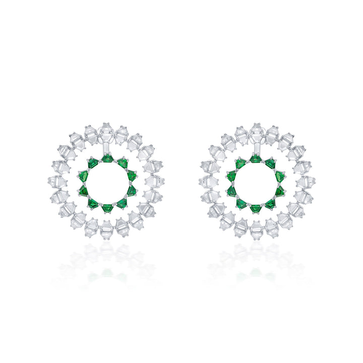 Atlantis 925 Silver Emerald Hydro Circle Earrings - Isharya | Modern Indian Jewelry