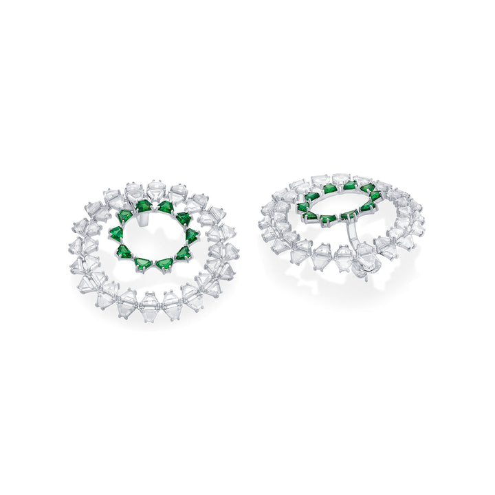 Atlantis 925 Silver Emerald Hydro Circle Earrings - Isharya | Modern Indian Jewelry