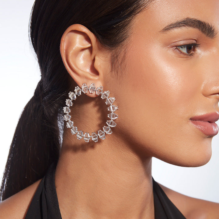 Atlantis 925 Silver Emerald Hydro Circle Earrings - Isharya | Modern Indian Jewelry