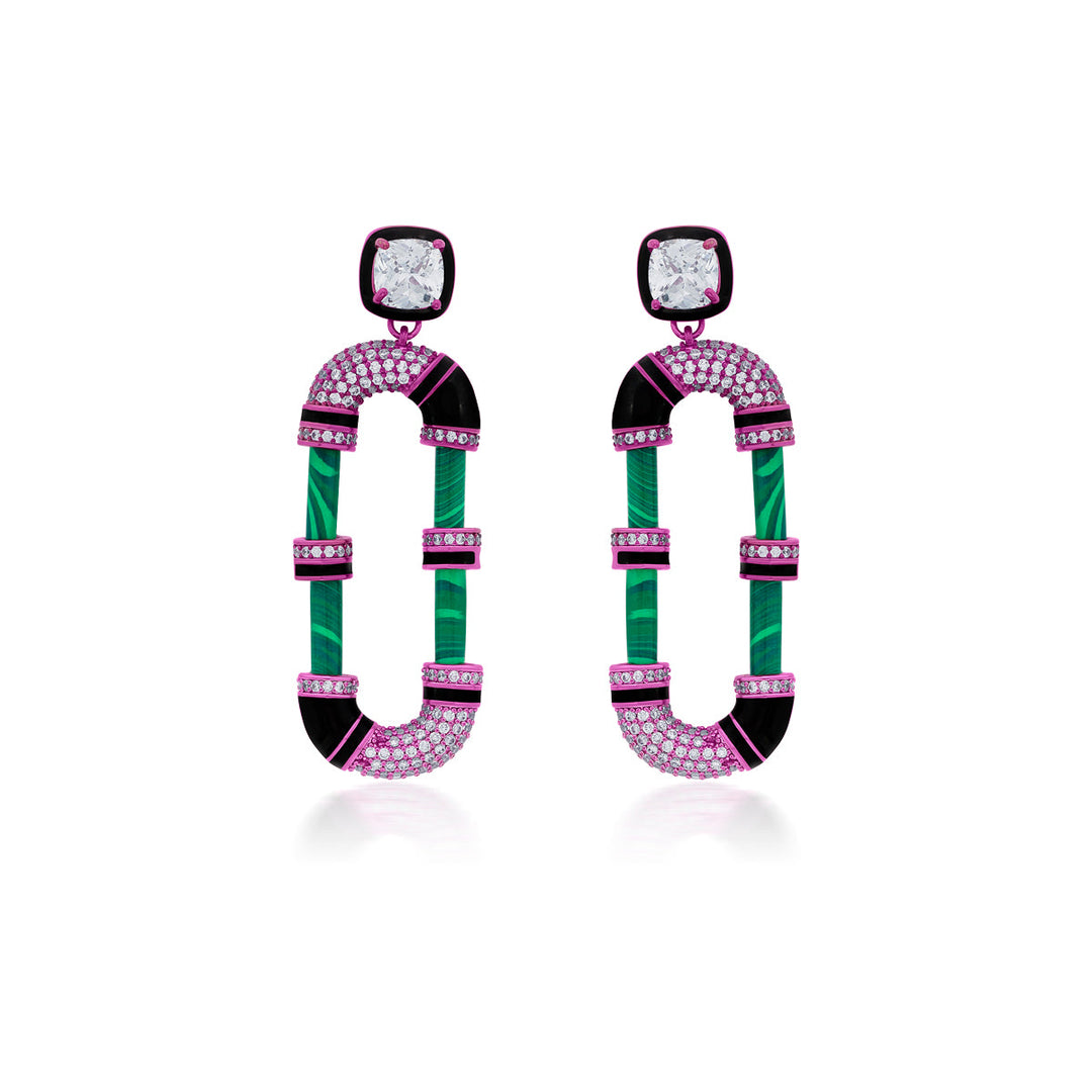 Hyper Pink Crystal Hoop Earrings