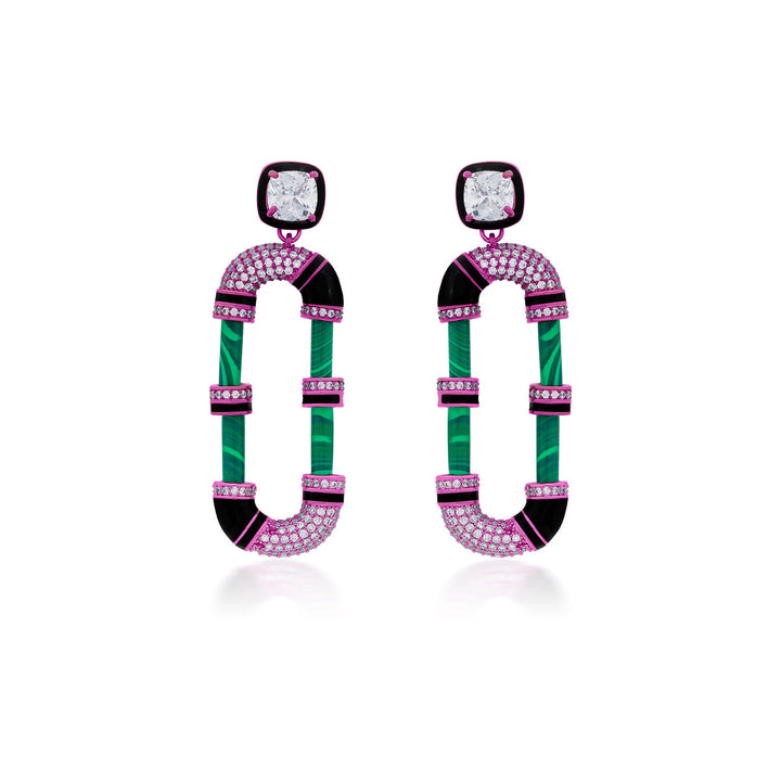 Hyper Pink Crystal Hoop Earrings