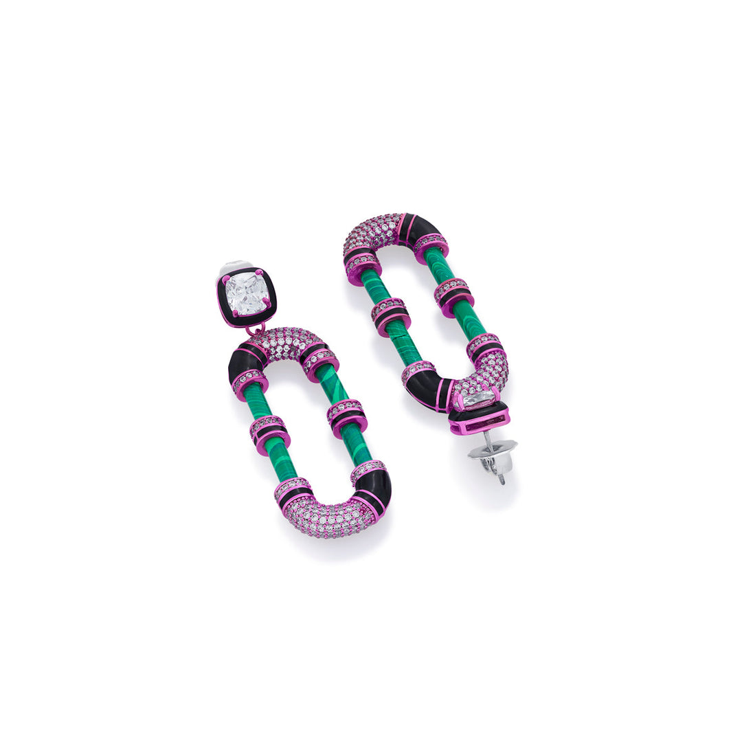 Hyper Pink Crystal Hoop Earrings