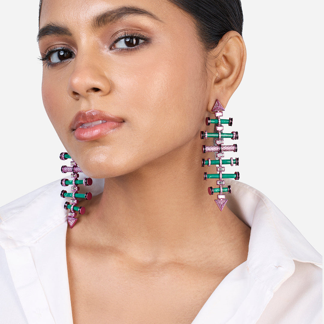 Hyper Pink Crystal Geometric Earrings