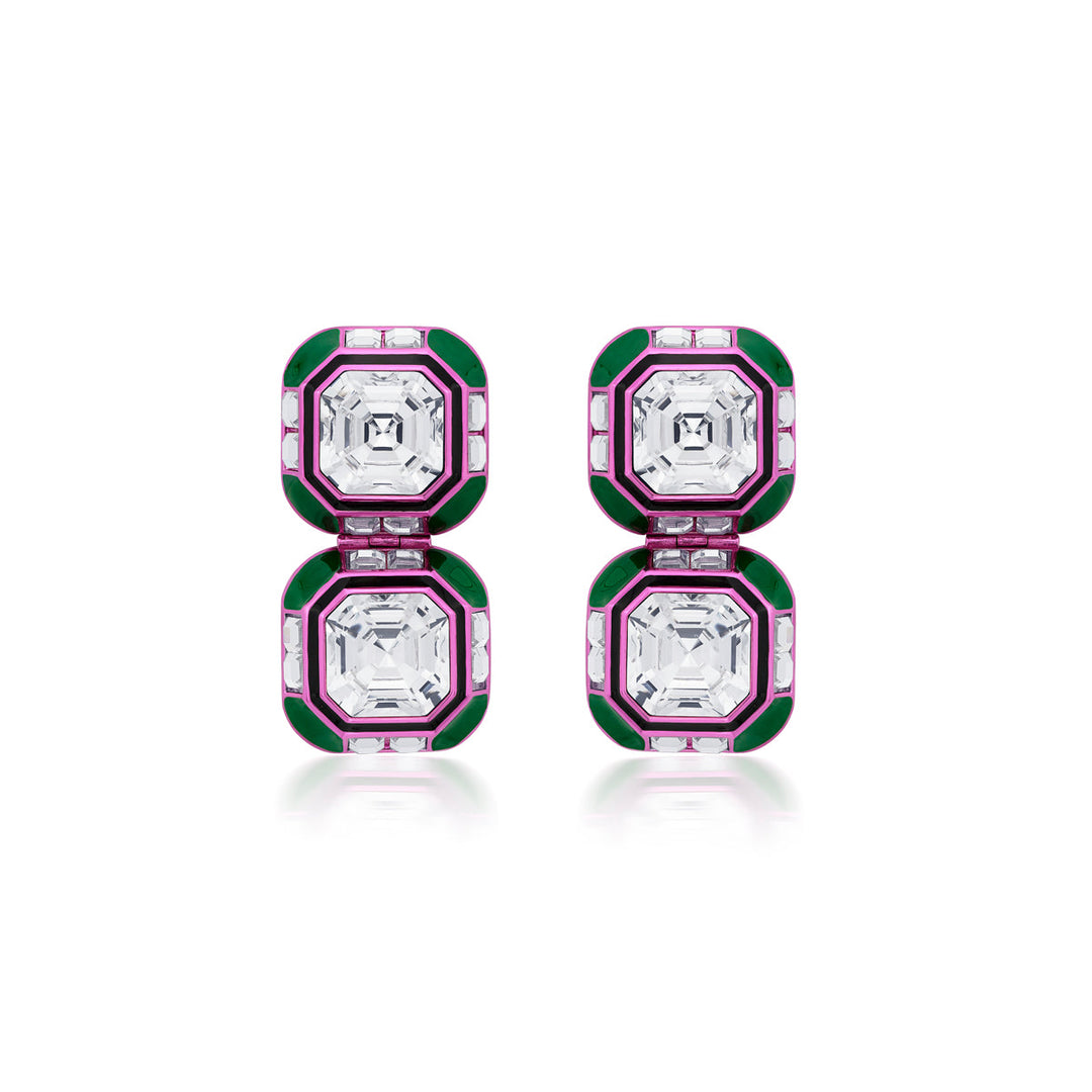 Jungle Green Oversized Double Crystal Studs