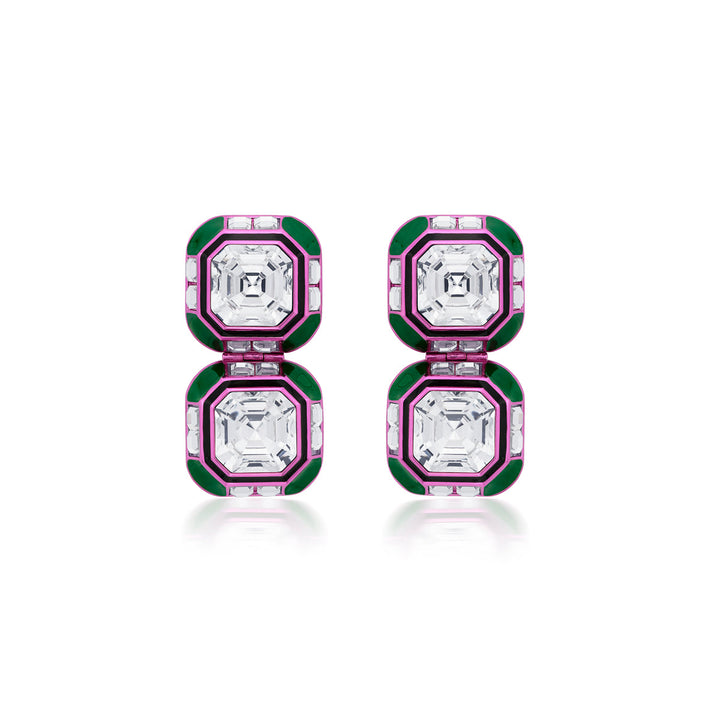 Jungle Green Oversized Double Crystal Studs